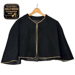 1950s Black Wool Capelet with Gold Trim